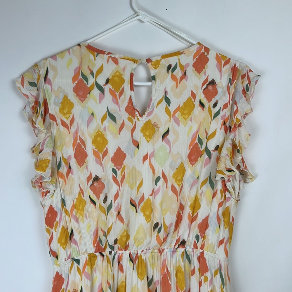 LAUREN CONRAD Baja Bazaar Crinkle Rayon Lace Tier Lined Floral Dress M - Picture 4 of 12